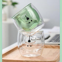 Prismora Double Layer Glass Cute Bear Mug 300ml - Green