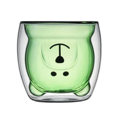 Prismora Double Layer Glass Cute Bear Mug 300ml - Green