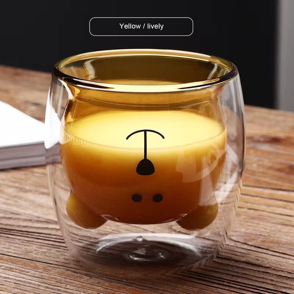 Prismora Double Layer Glass Cute Bear Mug 300ml - Yellow