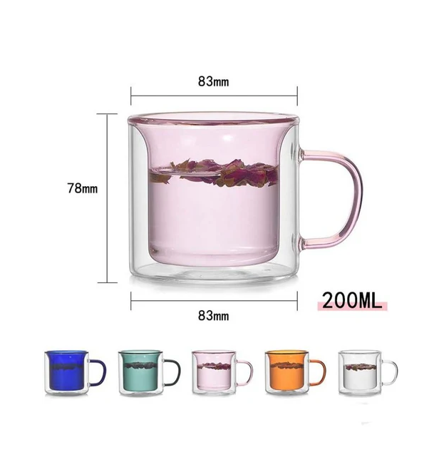 Prismora Double Layer Glass Mug Pink 200ml