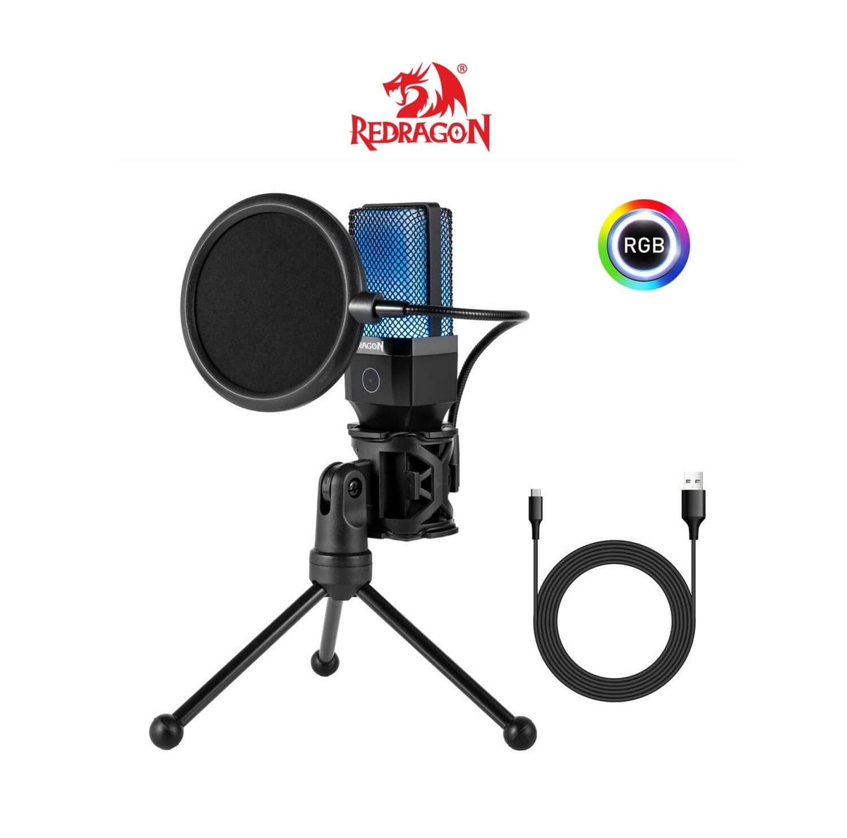 Redragon ADNE GM212 RGB Streaming Microphone with Pop Filter