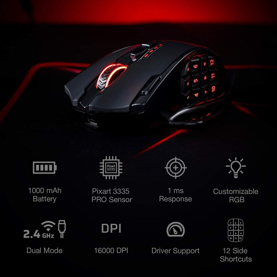 Redragon IMPACT Elite M913 RGB Wireless Gaming Mouse with 16 Programmable Buttons