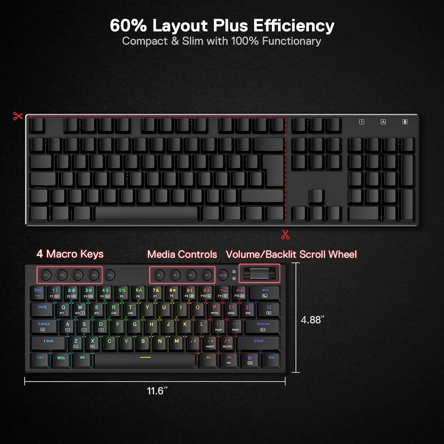 Redragon Noctis K632 60% RGB Ultra-Thin Wired Mechanical Keyboard