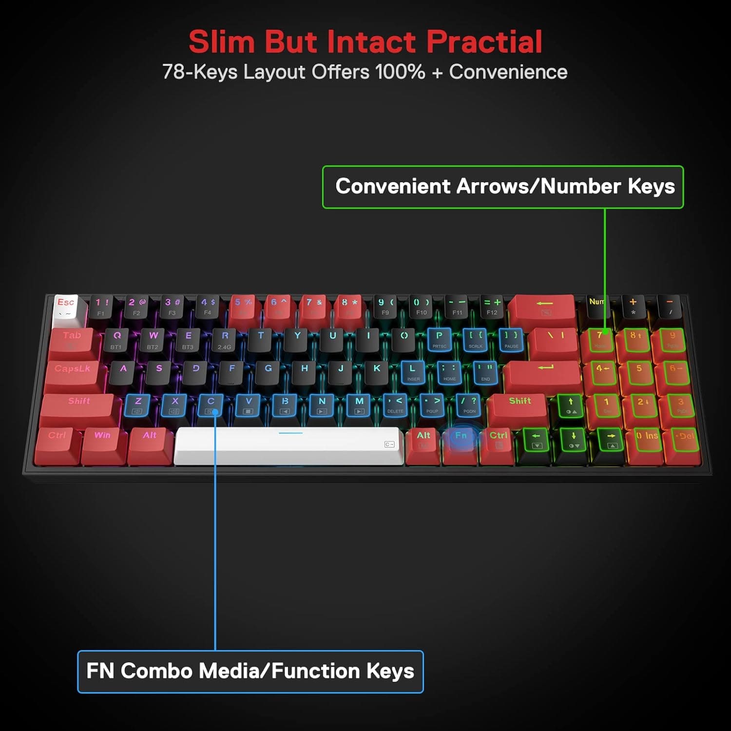 Redragon POLLUX PRO K628 PRO 75% 3 Mode Wireless RGB Mechanical Gaming Keyboard