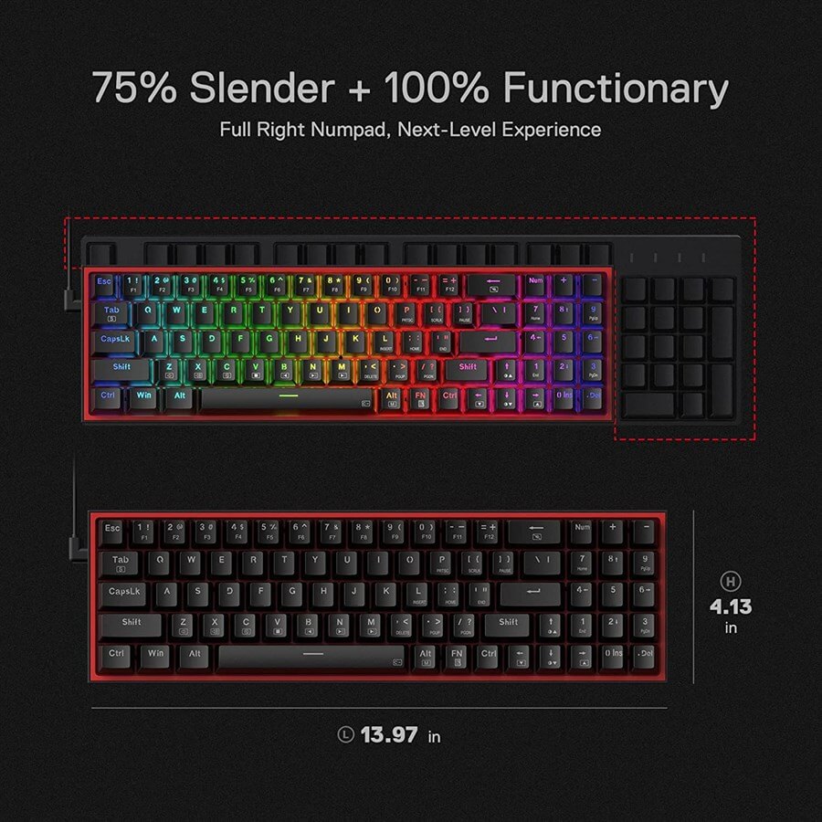 Redragon Pollux K628 75% Wired RGB Mechanical Keyboard