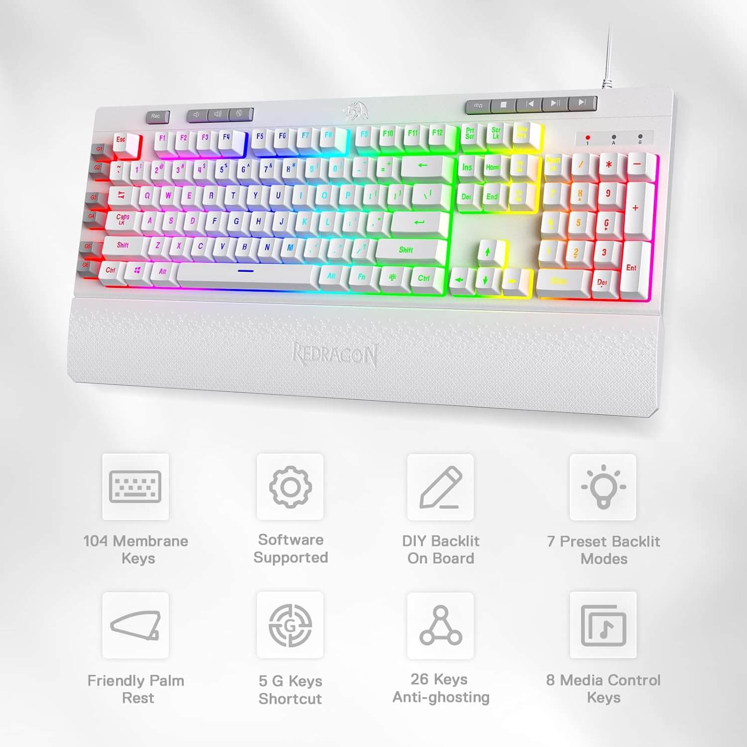 Redragon Shiva K512 RGB Backlit Membrane Wired Gaming Keyboard with Multimedia Keys