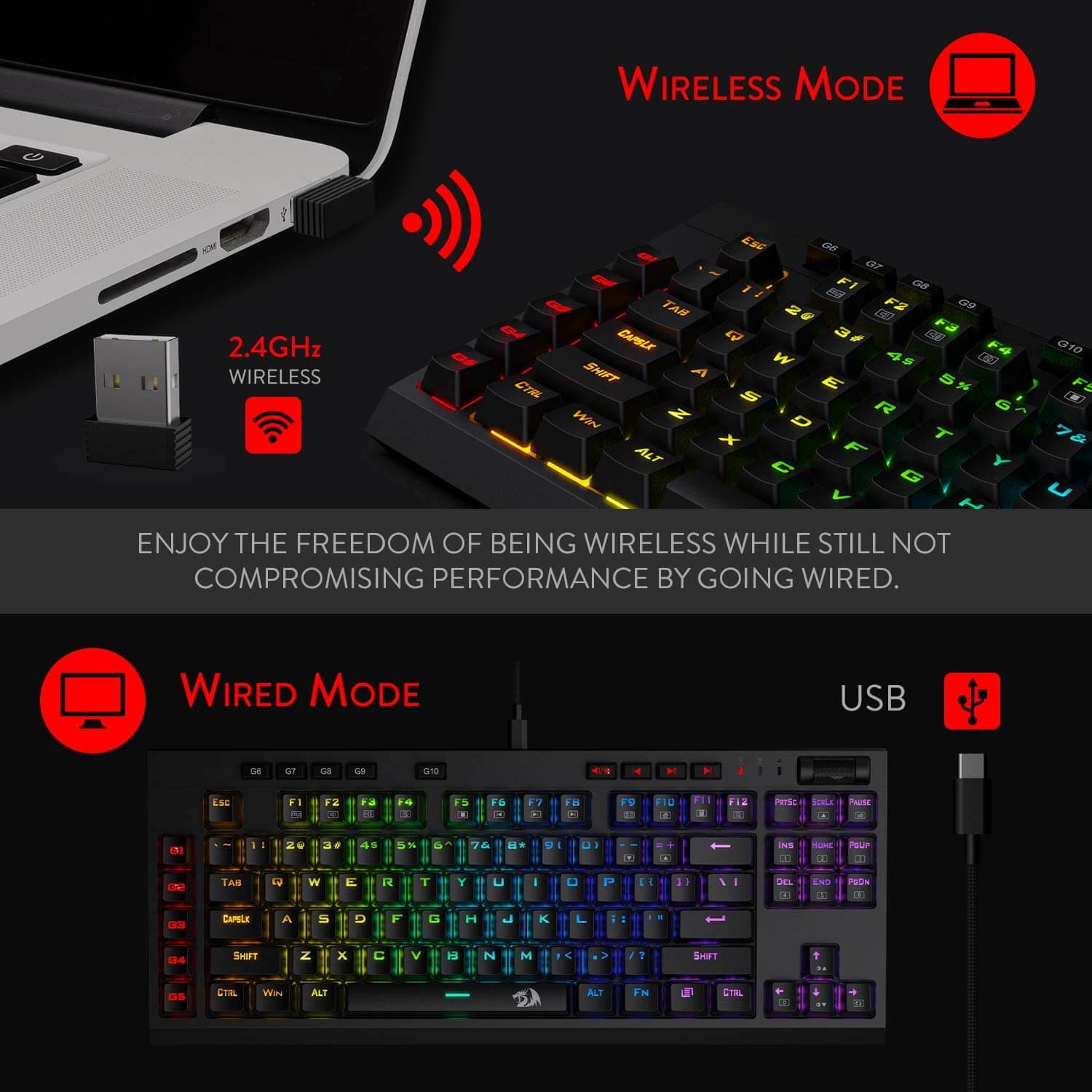 Redragon Vishnu K596 RGB Wireless/Wired Mechanical Gaming Keyboard