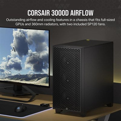 Corsair 3000D AIRFLOW ATX Mid-Tower Computer Case - Black