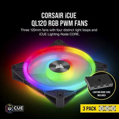 Corsair iCUE QL120 RGB 120mm PWM Triple Fan with Lighting Node CORE