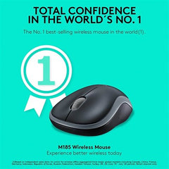 Logitech M185 2.4GHz Compact Wireless Mouse - Grey