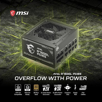 MSI MAG A750GL PCIE 5 750W 80+ Gold Fully Modular Power Supply