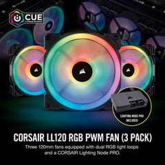 Corsair LL120 RGB 120mm Dual Light Loop RGB LED PWM Fan — 3 Fan Pack with Lighting Node PRO