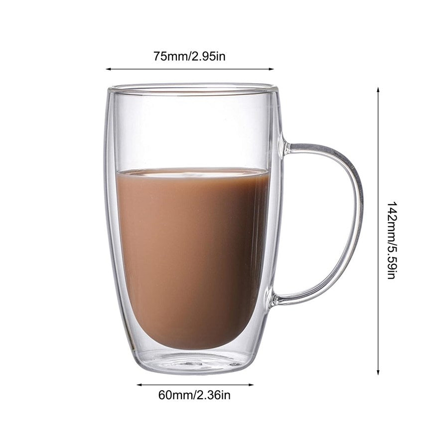 Prismora Borosilicate Double Layer Glass Mug with Handle 450ml