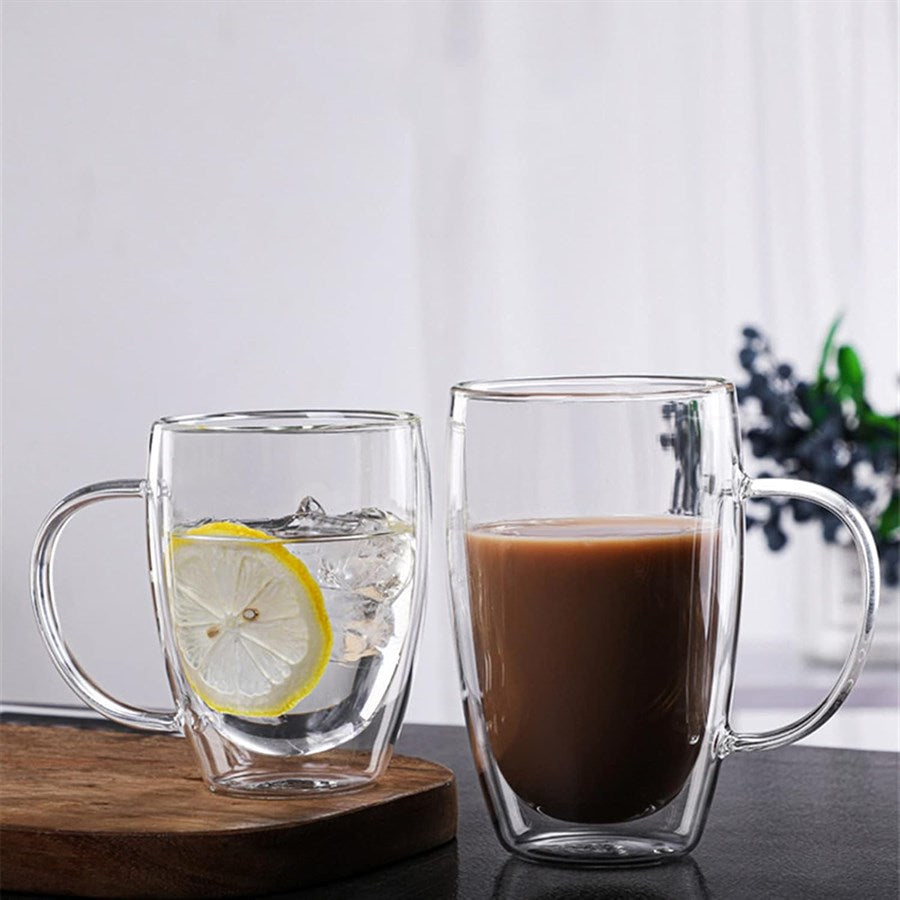 Prismora Borosilicate Double Layer Glass Mug with Handle 450ml