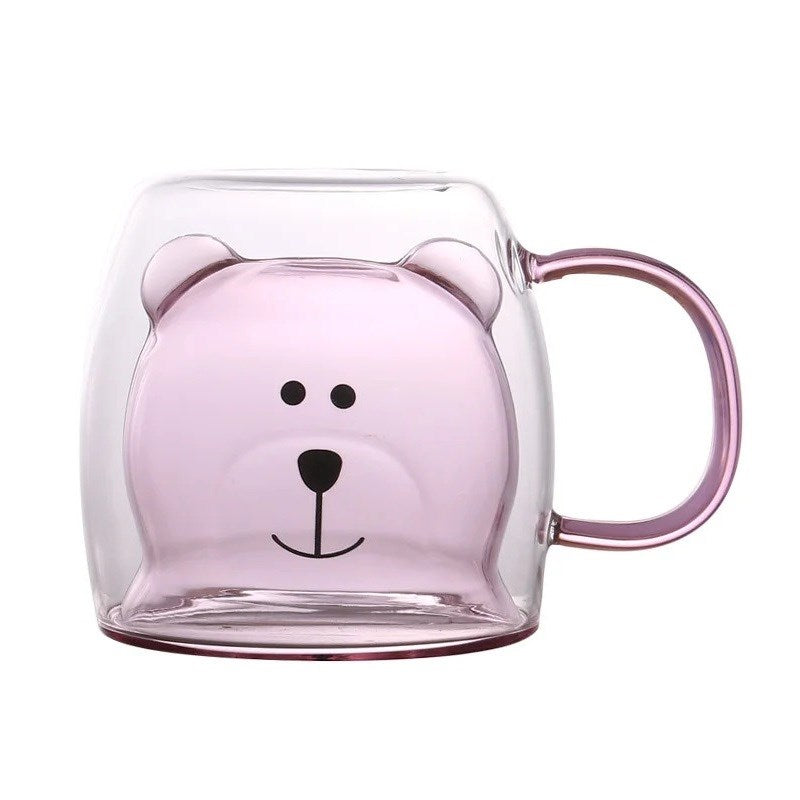 Prismora Double Layer Cute Bear Mug with Handle 300ml - Pink