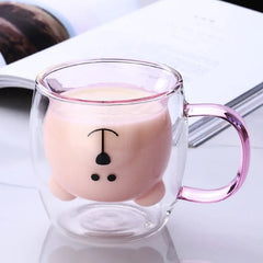 Prismora Double Layer Cute Bear Mug with Handle 300ml - Pink