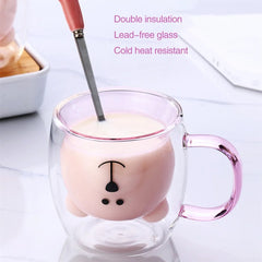 Prismora Double Layer Cute Bear Mug with Handle 300ml - Pink