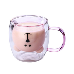 Prismora Double Layer Cute Bear Mug with Handle 300ml - Pink