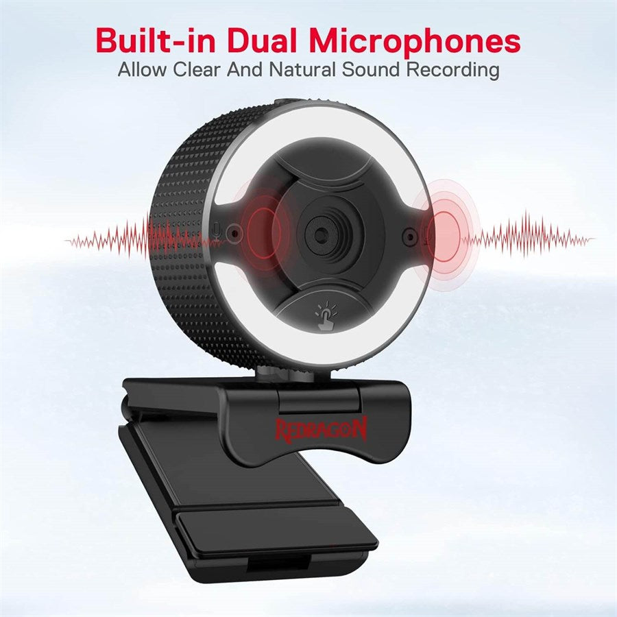 Redragon ONESHOT GW910 1080P Webcam with Dual Microphone and Adjustable Ring Light