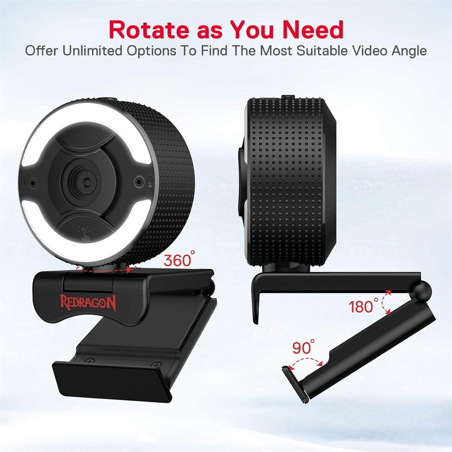 Redragon ONESHOT GW910 1080P Webcam with Dual Microphone and Adjustable Ring Light